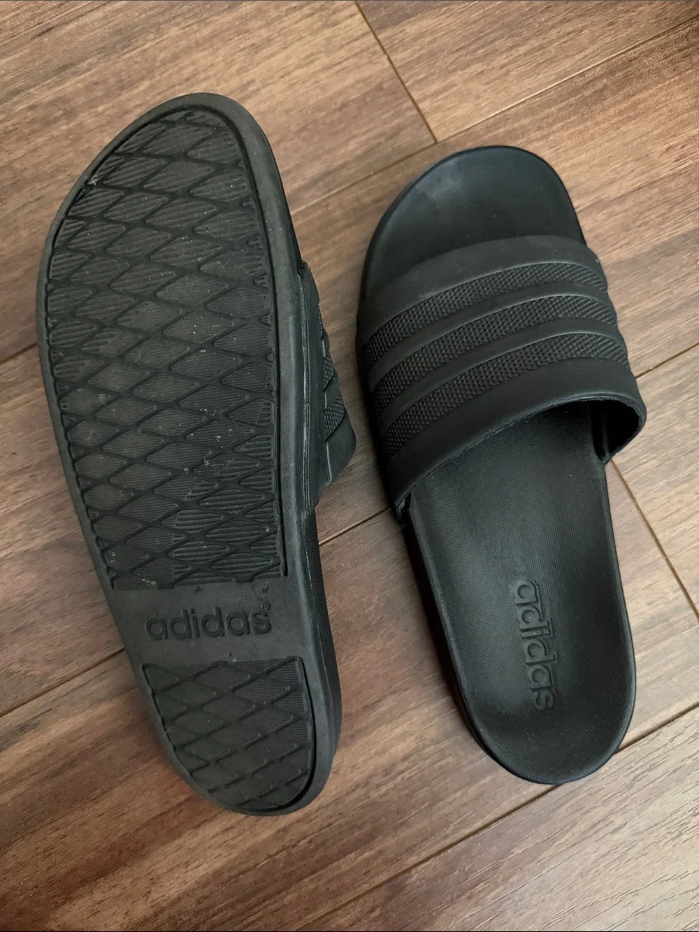adidas Men’s Black Slide Sandals with Textured Straps